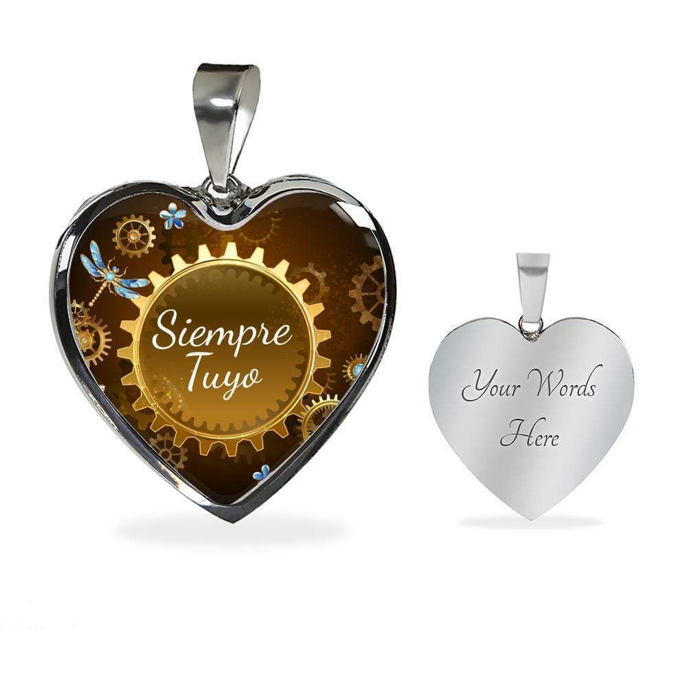 Siempre Tuyo Stainless Steel Spanish Heart Necklace Personalized Engraved Silve
